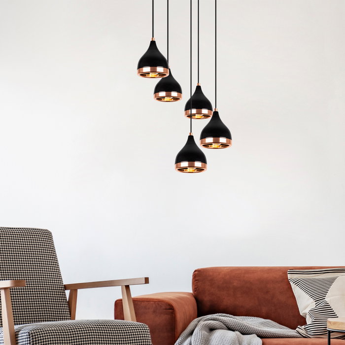 Opviq Lámpara de araña con altura ajustable en negro y cobre Opviq Lámpara de araña con altura ajustable en negro y cobre